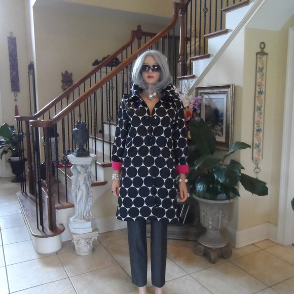 Kate Spade New York White Black Polka Dot Print Swing Hooded Coat Size S/P